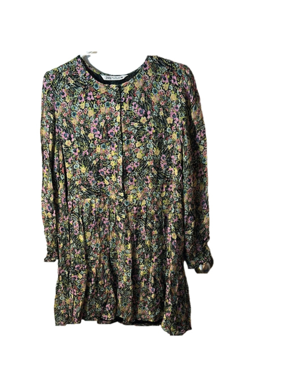 Zara Floral Long Sleeve Dress with hidden top buttons size large fairycore